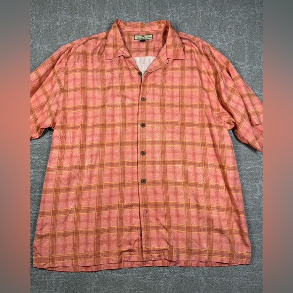 Tommy Bahama 100% Silk Printed Button Down Short Sleeve Shirt Sz Large - Picture 1 of 5